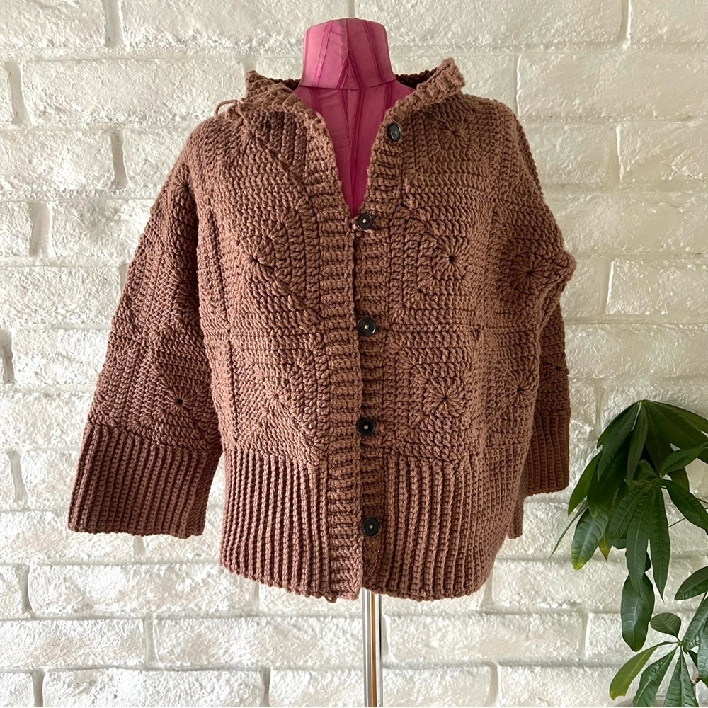 Handmade Brown Knit Sweater Medium - Picture 3 of 16